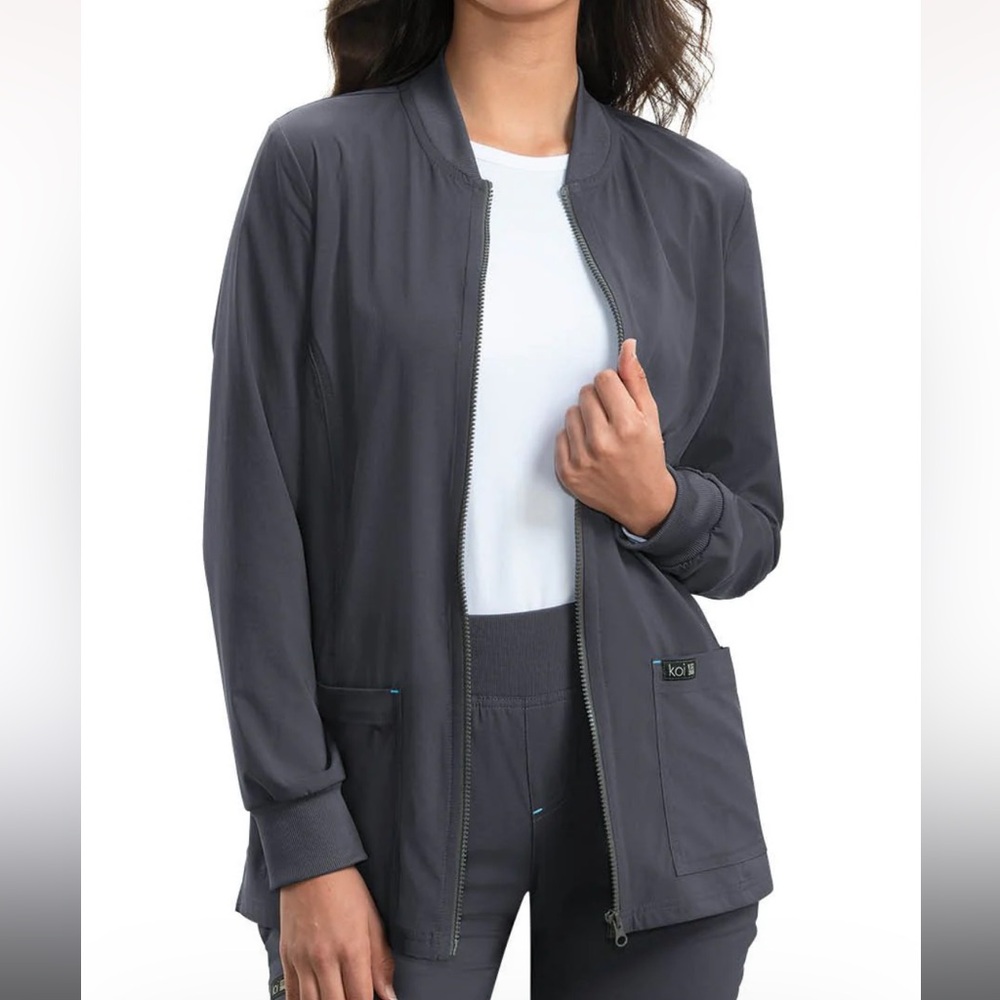 Koi Basics Andrea Women's 4-Pocket Stretch Jacket Charcoal XS NWOT